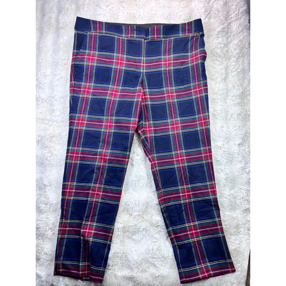 Talbots Hampshire Ankle Pants 16P Petite Navy Red Tartan Plaid Holiday A35